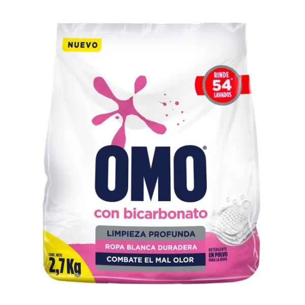 Omo detergente en Polvo Con Bicarbonato 2,7 kg.